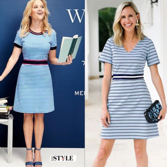 Draper James Dresses & Skirts - Draper James Blue Stripe Stripe A line Ponte Dress